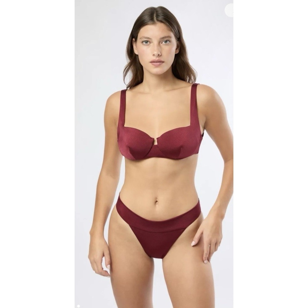 Onia Size Large Danica Top & Karina Bottom Bikini Set Shimmer Tricot Pomegranate